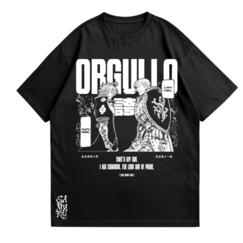 Inspirada en Escanor, el portador del pecado del orgullo de Nanatsu no Taizai (Seven Deadly Sins), esta camiseta refleja su imponente presencia y su poder inigualable bajo el sol.